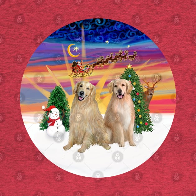 Santa's Sunset Takeoff with Two Golden Retrievers by Dogs Galore and More